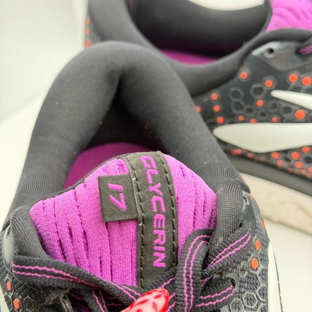 Brooks Glycerin 17 Running Shoes Womens 10.5 Narrow Black Purple Coral Lace Up - Picture 8 of 11